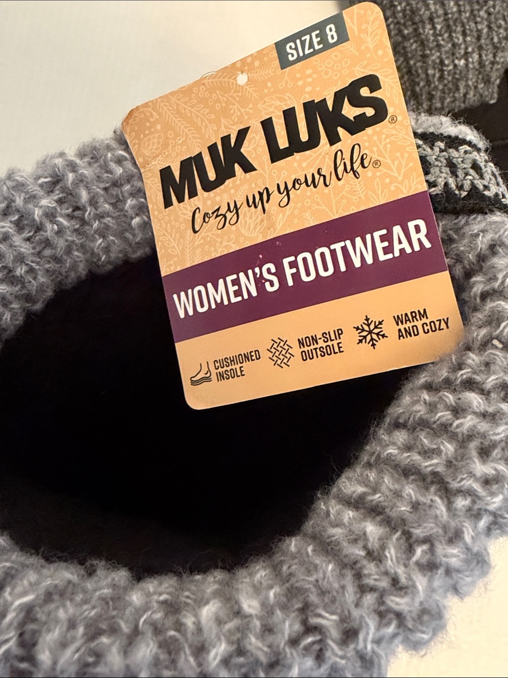 *NWT* Muk Luks Black Boots with Two-Tone Gray Knit Cuffs Size 8 - Picture 2 of 4